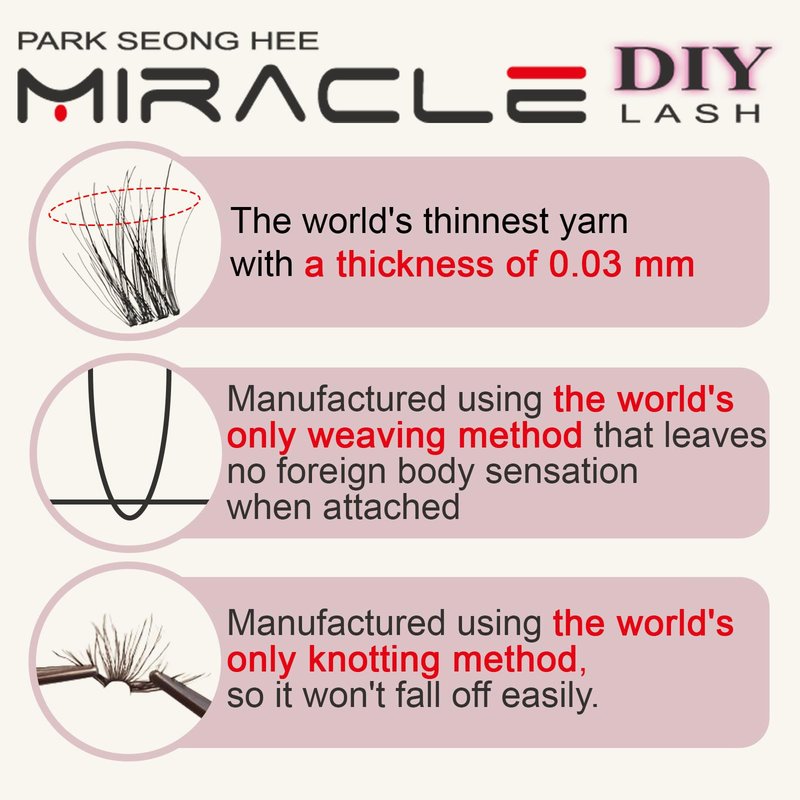 PARK SEONG HEE MIRACLE LASH DIY False Eyelashes, Lash Clusters, Lengthening Wisps 9mm-16mm Contact Lens Friendly, Easy to Apply, Reusable Strip Lashes (E5-280, 16mm) Thickness 0.03mm Lash Clusters