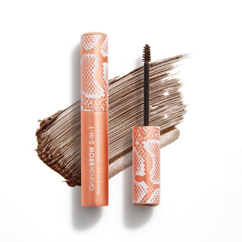 Grande Cosmetics GrandeBROW 2-in-1 Tinted Brow Gel + Brow Enhancing Serum for Thicker & Darker-Looking Eyebrows, Shape & Fill Brows, with Castor Oil & Mini Fibers - Medium, Travel Size (0.07 fl oz)