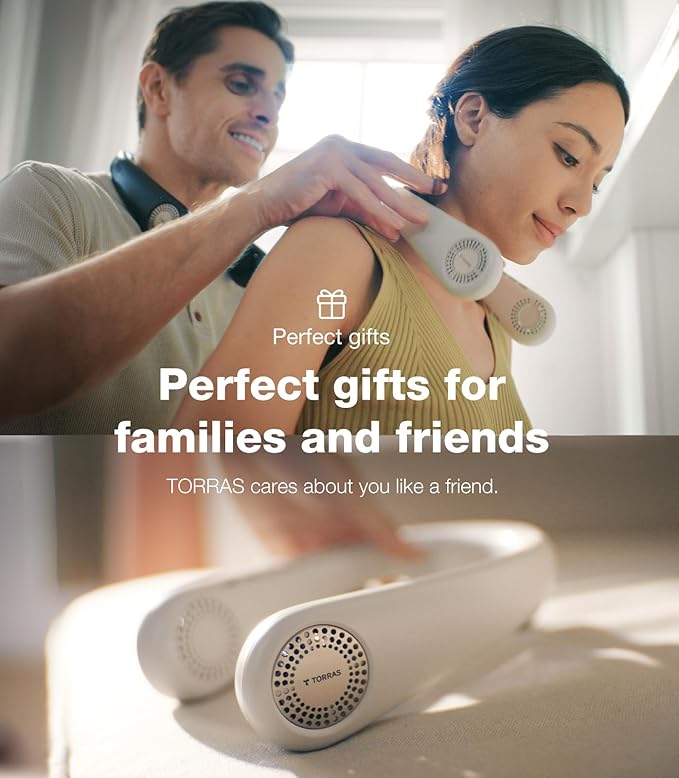 TORRAS COOLiFY Air 2026 Upgraded Neck Fan Air Conditioner, Dual-Airflow Pro Cooling, Ultra Light Portable Fan Rechargeable, Personal Cooling Fan Travel Essentials, Gift for Dad Father,White