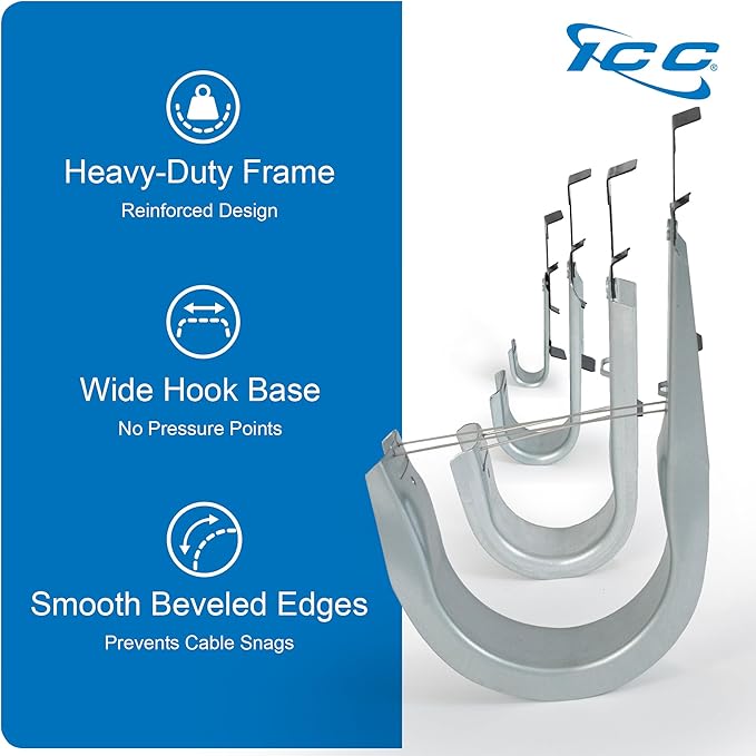 ICC Batwing J Hook 1-5/16” Without Retainer Clip - Galvanized Steel Cable Management Hooks for Hanging Cable to Hanger Wire and Threaded Rod - Rust-Resistant, EIA and TIA Compliant, 1-5/16 in 25 Pack