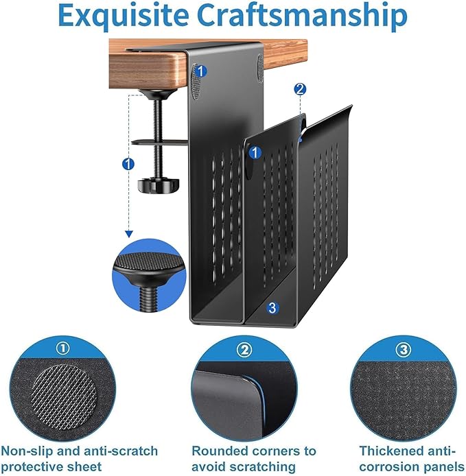 osseph 2 Tier Desk Side Storage Organizer, Under Desk Laptop Holder, No Drill Hanging Desks Caddy for Office & Home, Clamp On Desk Shelf for Tablet, Files, Accessories, Load 30Lbs