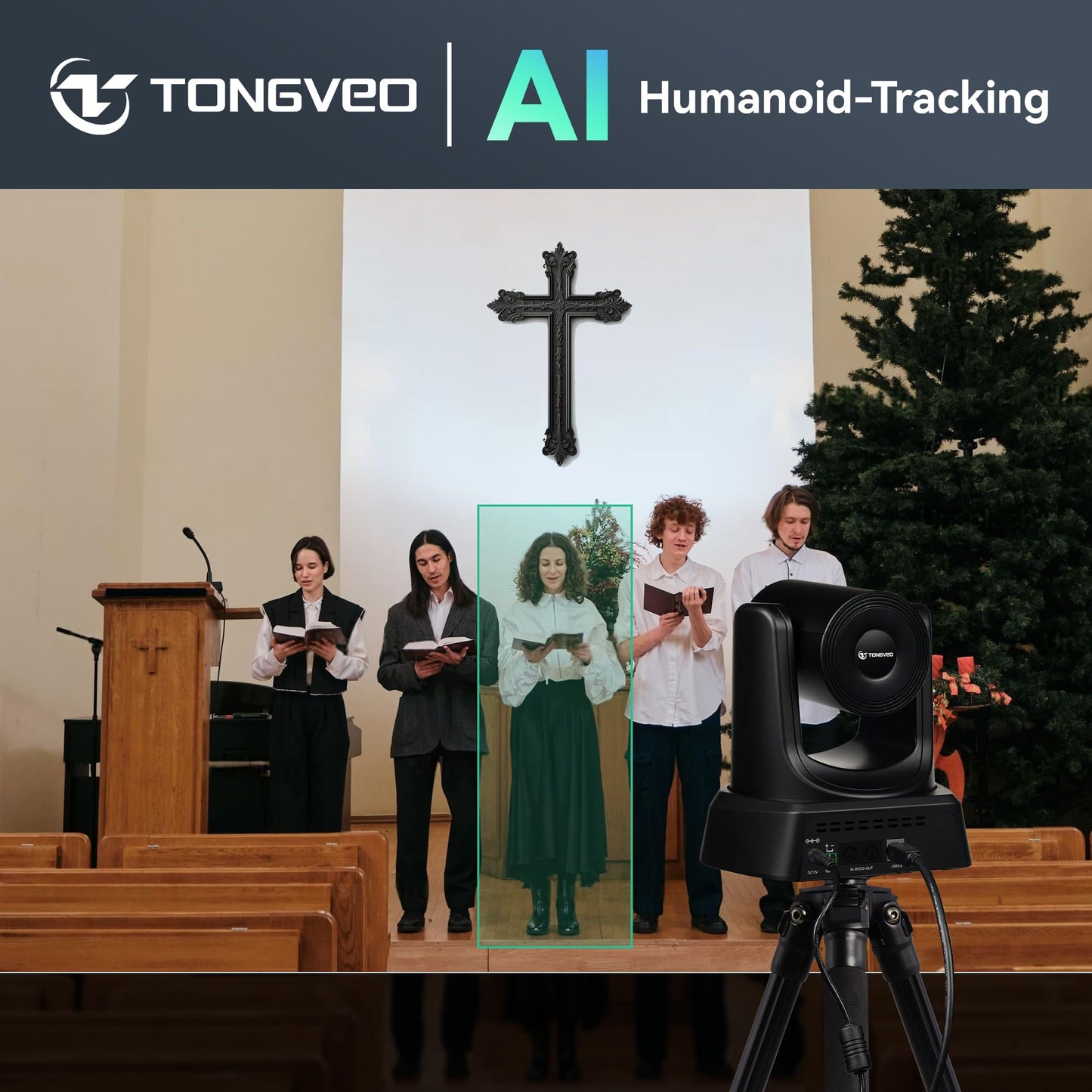 TONGVEO Wireless AI PTZ 20X Zoom Camera with Auto-Tracking: Built-in 5.8GHz Receiver for Cable-Free Setup, 1080P 60fps Conference Camera for Church Services, Online Classes & Hybrid Meetings
