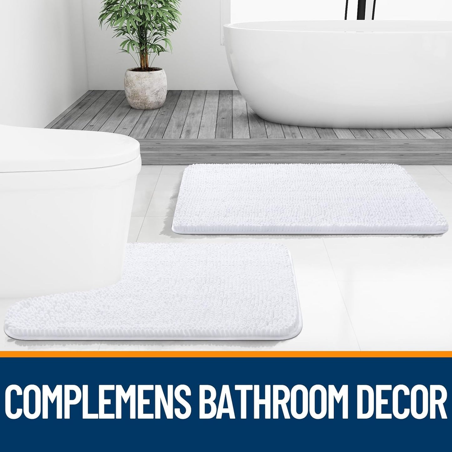 OLANLY Large Bath Rugs - Extra Soft Chenille, Quick Dry & Machine Washable | 40x24 Inches, White