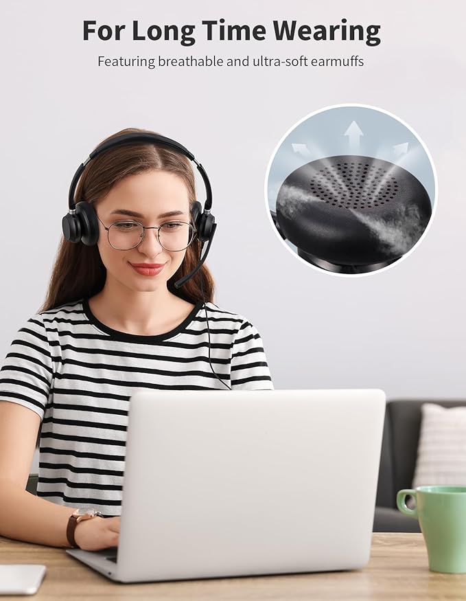 JabNecter Wired Headphones with Microphone for PC, On-Ear Computer Laptop USB Headset with Noise Cancelling Microphone in-line Control for Home Office Online Class Skype Zoom, (3.5mm + USB)
