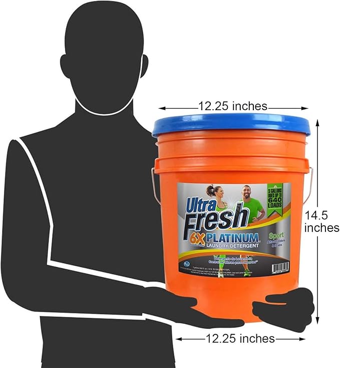 Ultra Fresh Platinum Sport 5 Gallon 6x Laundry Detergent Suitable for All Machine Type and Up to 640 Laundry Loads with Pump (3 Pack)