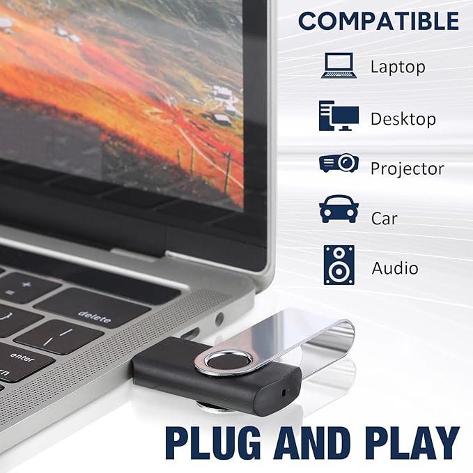 Aoriher 50 Pack USB 2.0 Flash Drives Bulk, Portable USB Thumb Drives with Lanyards, Swivel Flash Drive Thumb Drive for Office School Data Storage (128MB)