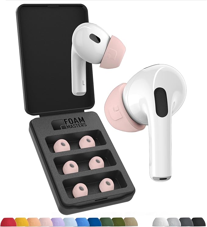 Foam Masters Ultra-Premium Memory Foam Ear Tips for AirPods Pro 1st & 2nd Gen | 3 Pairs | New Ver. | Secure Fit | Super Comfort | Better Noise Cancel | Replacement Buds (Small, Crystal Pink)