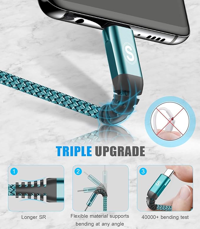 sweguard USB Type C Charger Cable [3-Pack,10ft+6.6ft+3.3ft] iPhone 16 Charger Nylon Braided Cord for iPhone 16 15 Pro Max Plus Samsung Galaxy S24 S23 S22 S21 S20 S10 Note 20 10 A54 Pixel LG Moto PS5