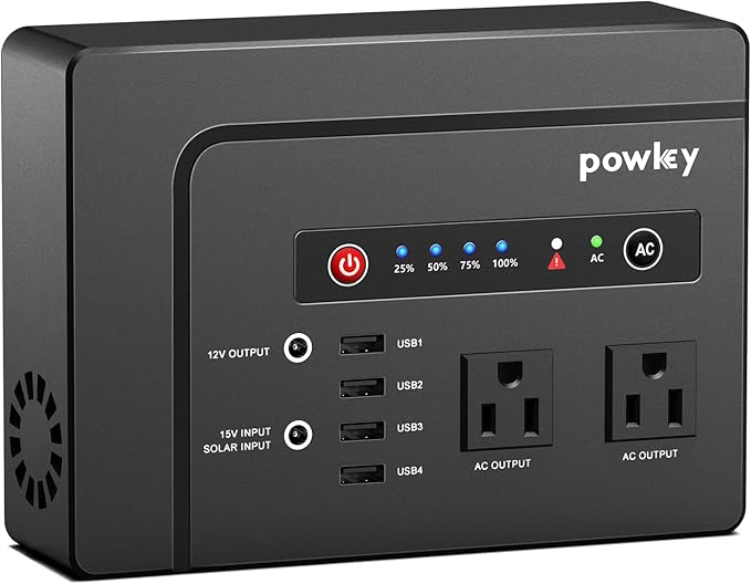 powkey Portable Power Station 200W, 146Wh Portable Solar Generator Battery Pack with 2 Pure Sine Wave AC Outlets/4 USB A/1 DC Port, Lithium Battery Backup Power Supply for Camping Travel Outdoor Home