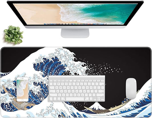 Atufsuat Extended Gaming Mouse Pad, XXL Large Desk Pad 30 x 14 Inch, Big Computer Keyboard Mousepad, Waterproof Mouse Mat with Stitched Edges and Non-Slip Base for Women Office Gaming, Sea Waves