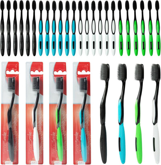 SmartSmile Toothbrushes - 72 Pack Charcoal Bristle Toothbrushes for Dental Offices | Assorted Colors