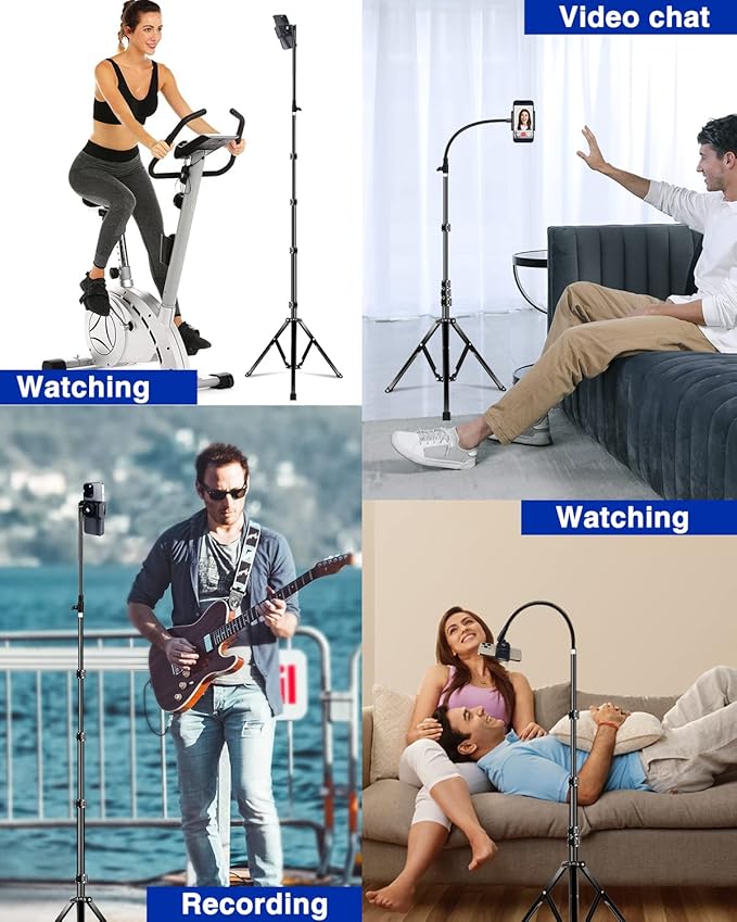 Elitehood 6.7 Feet Tall Phone Tripod, Heavy Duty Metal iPhone Tripod Stand with Remote, 17" Gooseneck Overhead Phone Mount for iPhone 15 14 13 Pro Max / 13 Pro / 13 12 11, Android Cell Phone Black