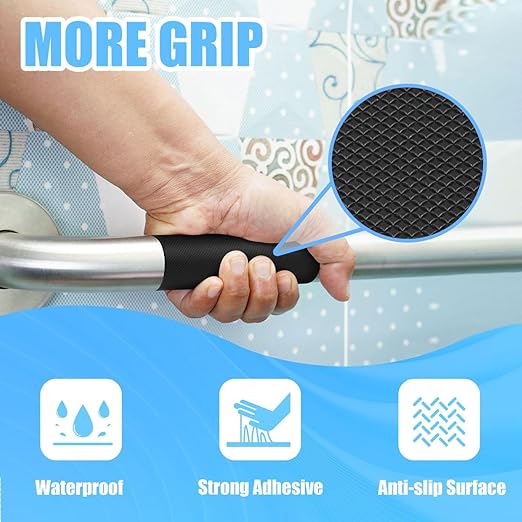Yorwe Rubber Grip Tape, Ultra-Thin Strong Adhesive Anti-Slip Waterproof Heat Resistant Wear-Resistant Cushion Pad, Making Handles or Contact Surfaces Safer, with Grip and Comfort (Black, 4In x 10Ft)