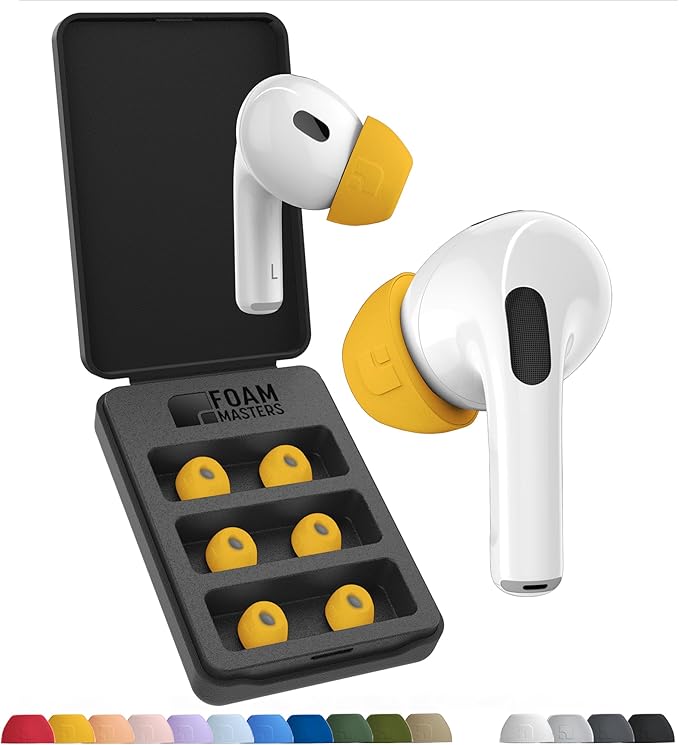 Foam Masters Ultra-Premium Memory Foam Ear Tips for AirPods Pro 1st & 2nd Gen | 3 Pairs | New Ver. | Secure Fit | Super Comfort | Better Noise Cancel | Replacement Buds (Medium, Orange)