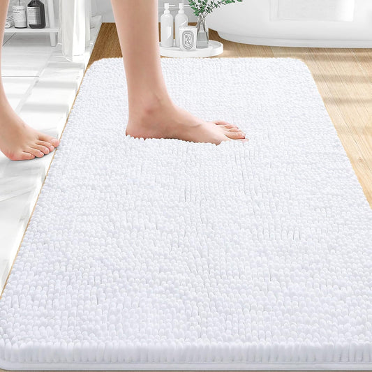 OLANLY Bathroom Rugs - Extra Soft Chenille Bath Mats | 35x24, Quick Dry & Machine Washable, White