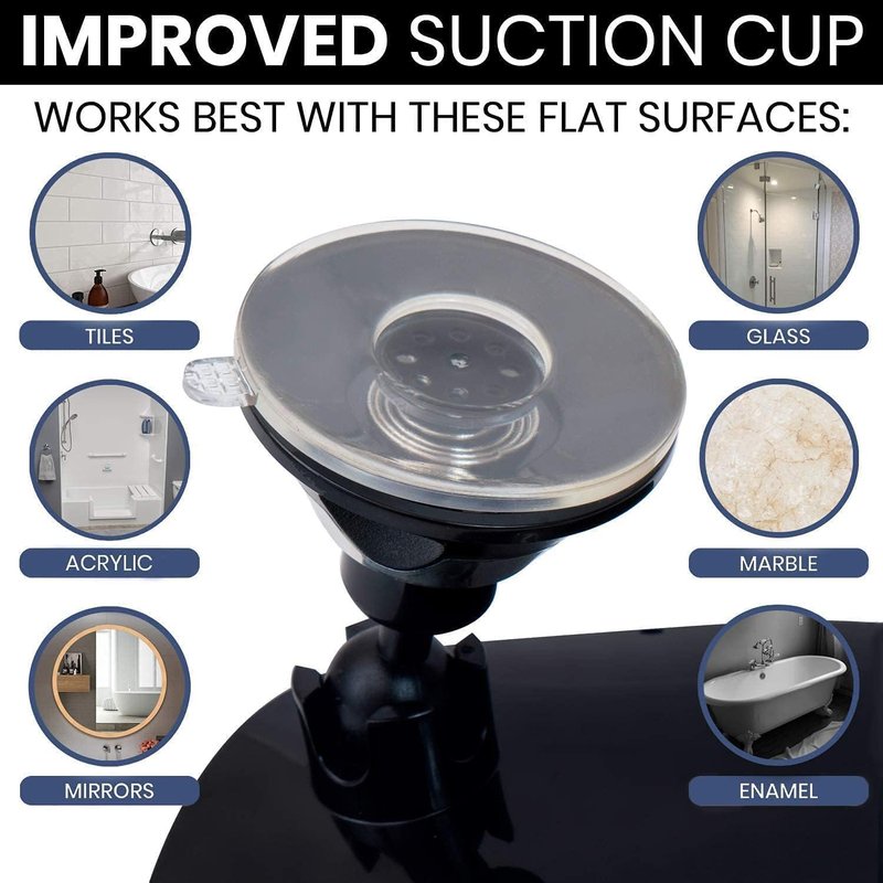 MIRRORVANA Dual Antifog Shower Mirror for Shaving - Shatterproof Mirror with Razor Holder, Upgraded Suction, 360° Swivel (8" Round, Black)