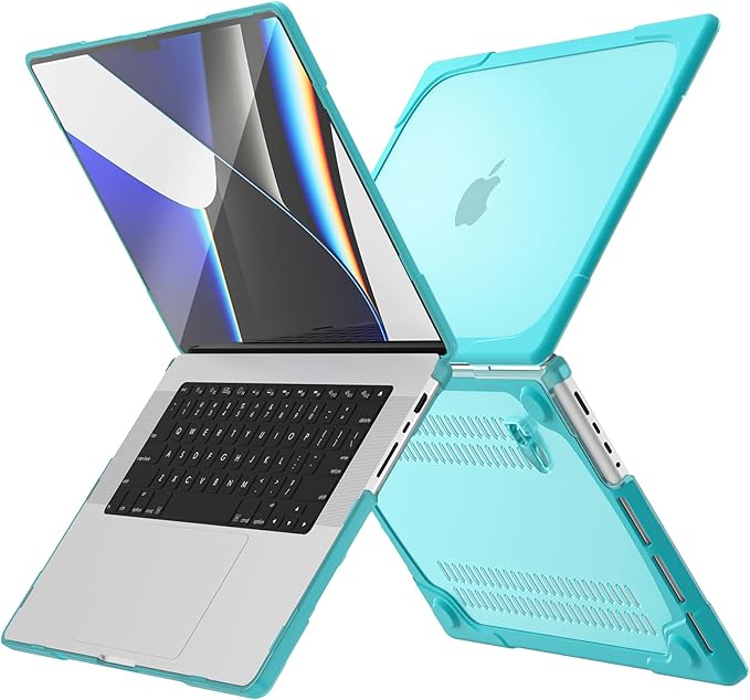 Batianda Heavy Duty Case for New MacBook Pro 16 inch 2026 M5 2024 M4 2023 M3 2021 M2 Pro Max Chip- Ergonomic Foldable Kickstand (Holds 22lbs/Zero Wobble) Matte Translucent Rugged Armor Cover, Blue