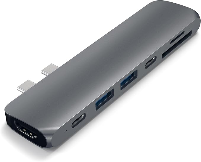 Satechi USB C Hub Adapter, USBC Dongle 7 in 1, USB-C with 4K HDMI, 87W PD Charging, USBC Data, 2 USB-A Data, Micro/SD Card Readers, for MacBook Air/Pro/Neo - Space Gray
