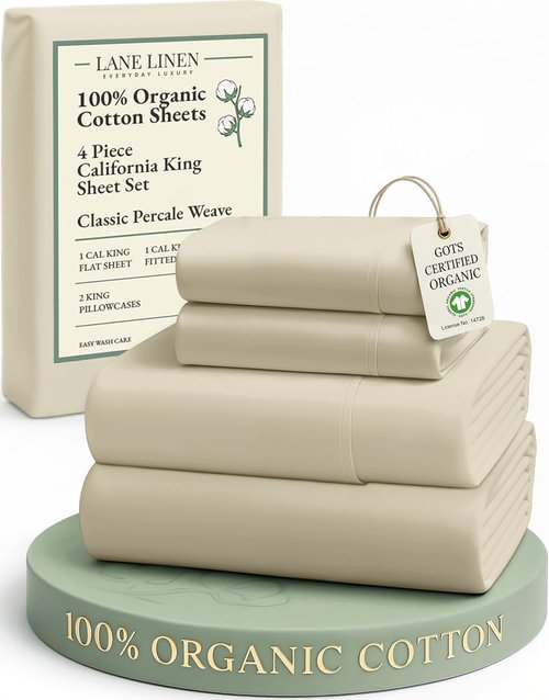 LANE LINEN 100% Organic Cotton California King Sheet Set - Soft, Fade Resistant & Naturally Cooling
