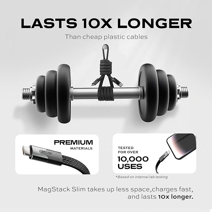 Statik MagStack Slim Pro - USB C to USB C Cable, Magnetic Anti Tangle Flat Type C Charger Fast Charging Cord, Magnetic Charging Cable, Compatible with iPhone, iPad & Android, 100W 6FT