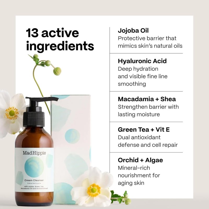 Mad Hippie Cream Cleanser 2-Pack | Gentle Hyaluronic Acid & Jojoba Oil Formula, 4 Oz Each