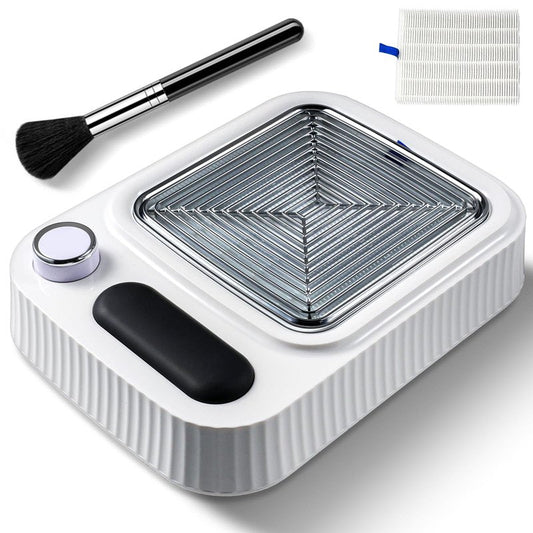 MOSKANY 80W Nail Dust Collector Vacuum with Nail Cleaning Brush,Quiet Nail Fan Dust Collector Nail tech with 2pcs Reusable Filters,Profesional Nail Supplies Acrylic Dust Collector for Nails (White A)