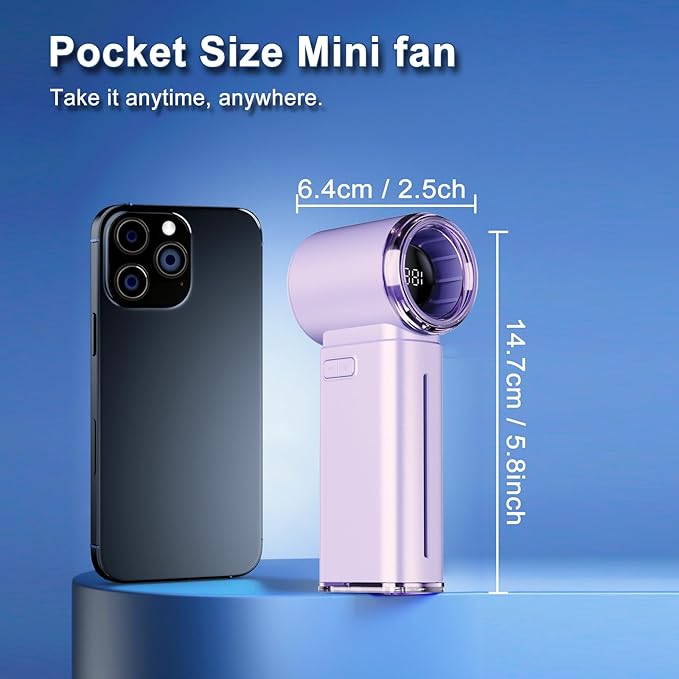 Portable Handheld Fan, Powerful Mini Hand Held Fan, 5000mAh Rechargeable, Digital Display, 1-199 Speeds Adjustable, Personal Fan for Travel Outdoor Camping Home Makeup Commuting, Gifts for Women Men