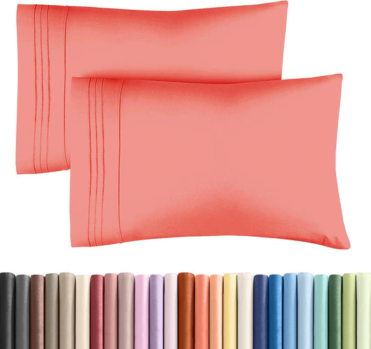 Skiennix Queen Pillow Cases Set of 2 | Ultra Soft Hotel Quality, Wrinkle-Free & Stain Resistant - Coral