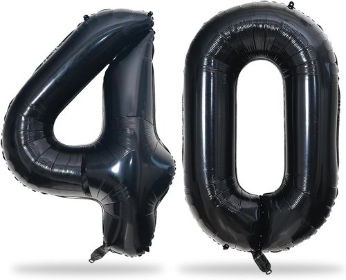 Black Number 40 Birthday Balloons - 40 Inch Large Mylar Foil 4 & 0 for 40th Birthday Party Decor