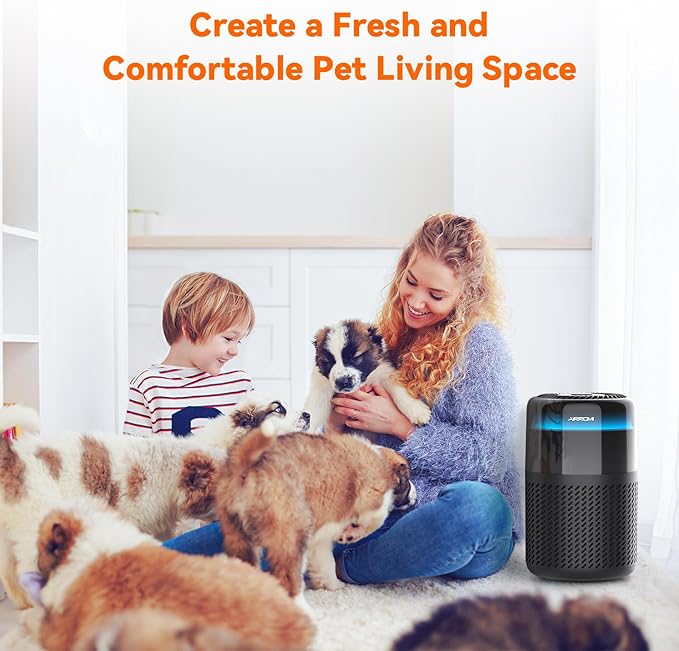 AIRROMI HEPA Air Purifier for Bedroom&Home,Pet Air Purifier for Home Pets,Removes Pet Odor,Cat Litter Smell,Dust,Smoke&Allergies,Quiet Room Air Purifier with Scents,360°Air Cleaner,A2005 Black