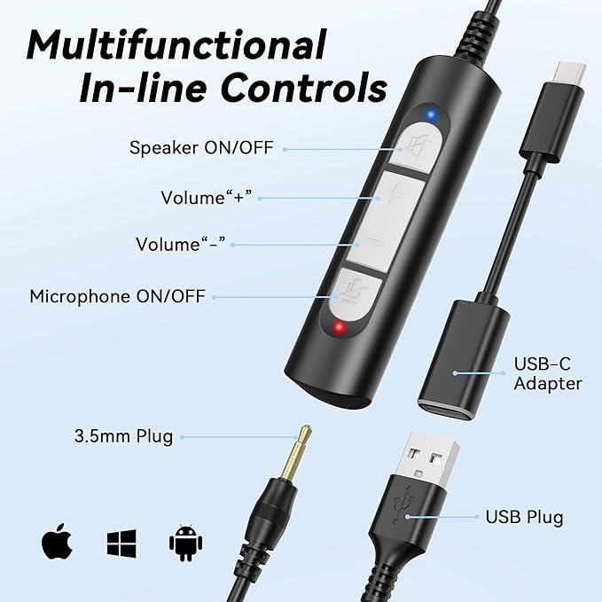 Wantek Headset wtih Mic, USB Headset with Microphone for PC, Computer Headset with Noise Canceling Microphone with Mute for Work Home Office Online Skype Zoom Meetings