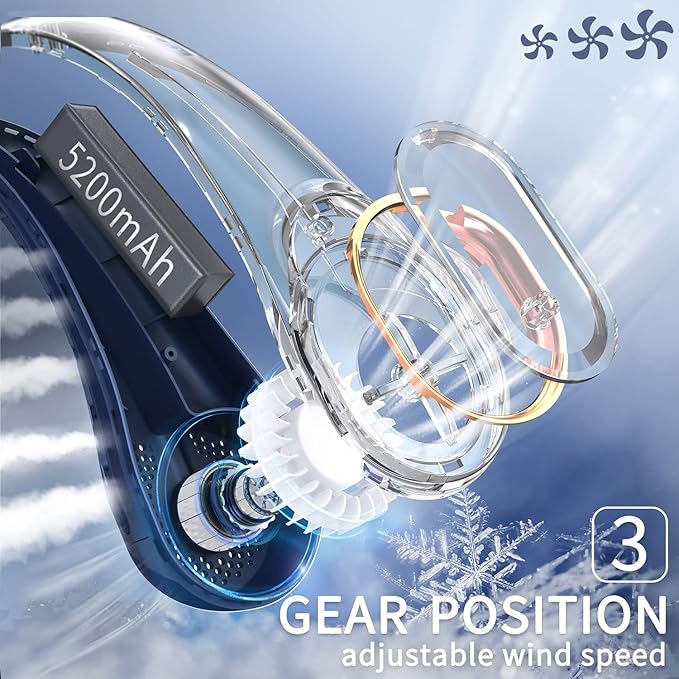 FrSara Neck Fan, Portable Personal Fan Strong Wind, 4000mAh, Air Volume,360° Cooling, No Hair Twisting, Air Volume On 2 Sides, Non-Slip, Quick Charge, Long Use Time, Birthday Gift for Women, Dad, Men