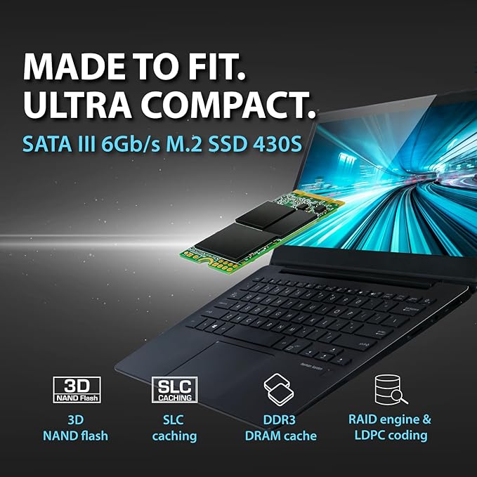 Transcend 128GB M.2 2242 SATA III SSD, MTS430S B+M Key with DRAM Cache, Up to 560MB/s, 3D TLC NAND Internal SSD for Ultrabook/Laptop/PC/Desktop, SLC Cache, LDPC Error Correction