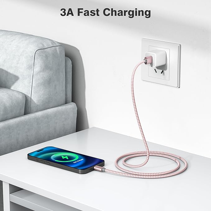 Elebase for iPhone 17 16 Pro Max Charging Cable 1.5/3.3/6.6FT 3Pack,USB A to Type C Car Charger Cord,USBC Power Cable for New Apple iPad 10 10th Mini 8 8th 7 7th Air 5 6 6th Airpods 4 4th Generation