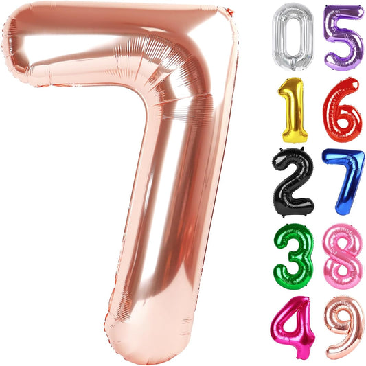 Rose Gold Number 7 Balloon - 40 Inch Giant Foil Balloon for 7th Birthday Party Decorations