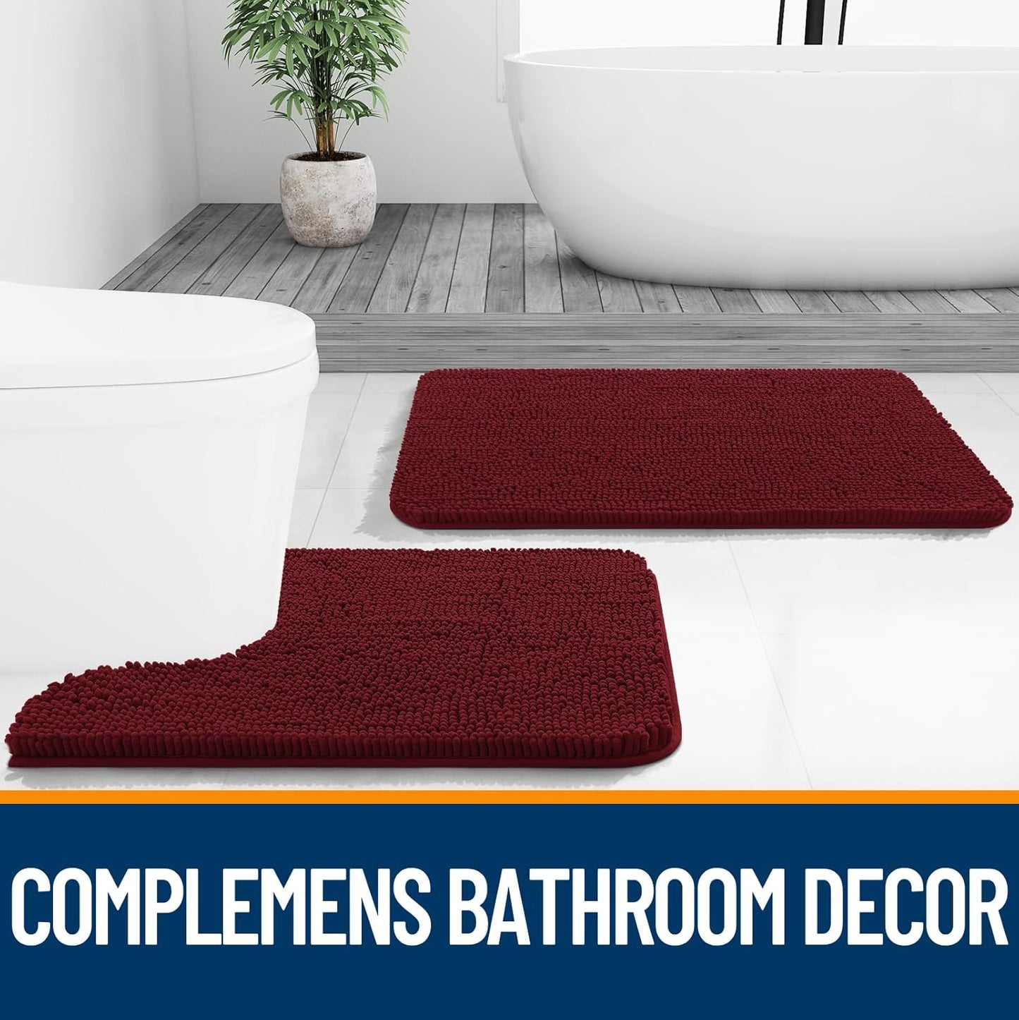 OLANLY Bathroom Runner Rugs - Soft Absorbent Chenille Mats | Quick-Dry Rubber Backing, 70x24, Burgundy