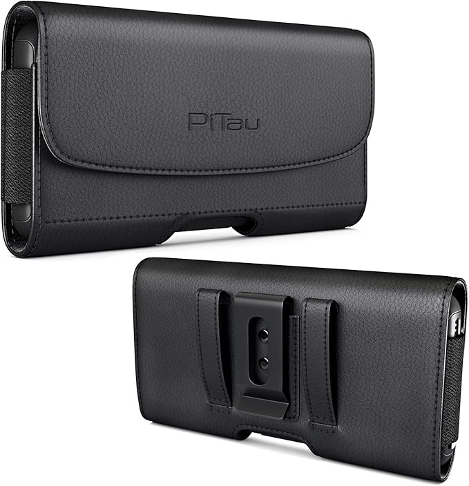 BOMEA Holster for Samsung Galaxy Ultra S25 S24 S23 S22 S21 Note 20, Google Pixel 8 9 Pro XL – Extra Large Cell Phone Belt Holder Case with Clip, ID Card Pouch - Black
