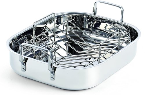 Cooks Standard Stainless Steel Roaster Pan - V-Shaped Rack, 15" x 12" for Perfect Turkey Roasting