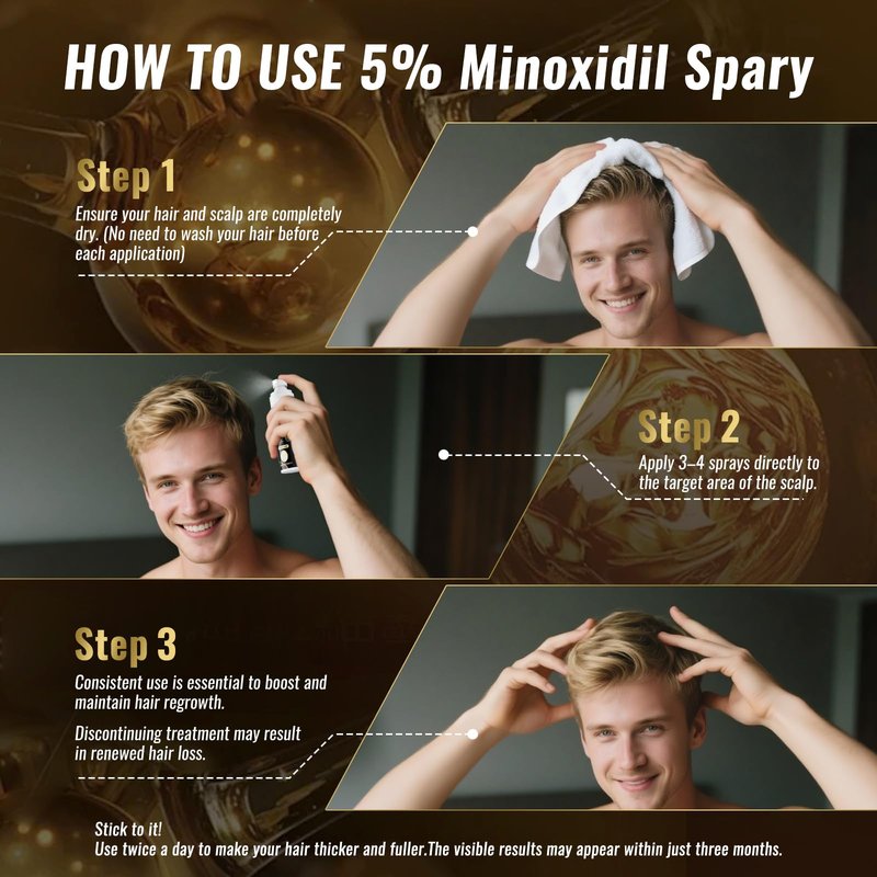 5% Minoxidil Spray for Men & Women (4 Month Supply)-Extra Strength Hair Growth Spray with Biotin & Castor Oil,Clinically Proven for Thinning Hair & Beard Regrowth, Non-Greasy Formula 4 pack（8.12 oz)
