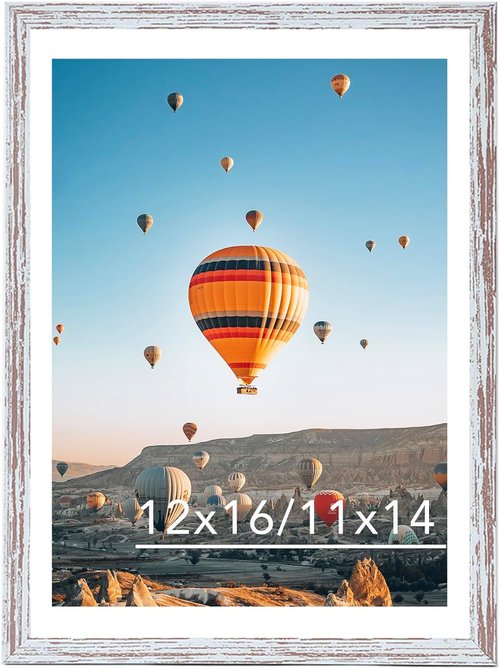 JCJMY Rustic White Picture Frame - 12x16 with 11x14 Mat for Wall Display | Durable Plexiglass