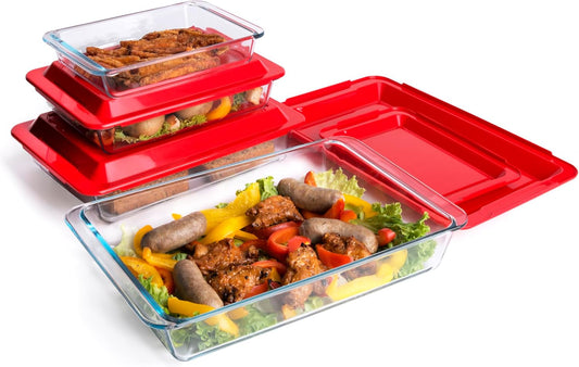 Set of 8 Tempered Glass Baking Pans by [Brand Name] - BPA-Free Lids, Oven & Microwave Safe | 1L, 1.7L, 2.8L, 4.2L