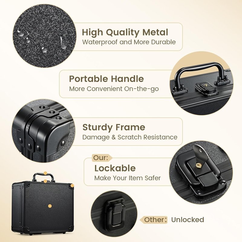 Makeup Organizer Case with Magnetic Lighted Mirror - Portable Vanity Box with LED Lighting, Lockable Keys & Dividers | Black