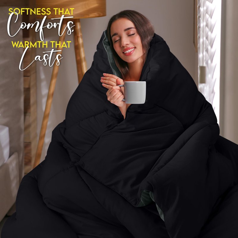 Utopia Bedding Queen Comforter Duvet Insert, Reversible Black/Grey Quilted Comforter with Corner Tabs, Box Stitched Down Alternative Comforters Queen Size 88 x 88 inches