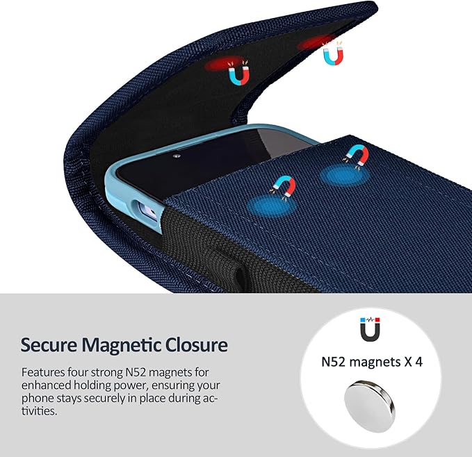 ACCKUO Phone Holster for Belt with Metal Clip and Magnetic Closure Compatible with iPhone 17/16/15/14/13/12 Pro and Non-Pro, Galaxy S26 S25 S24 S23 S22 for Everyday Protection, M-Blue