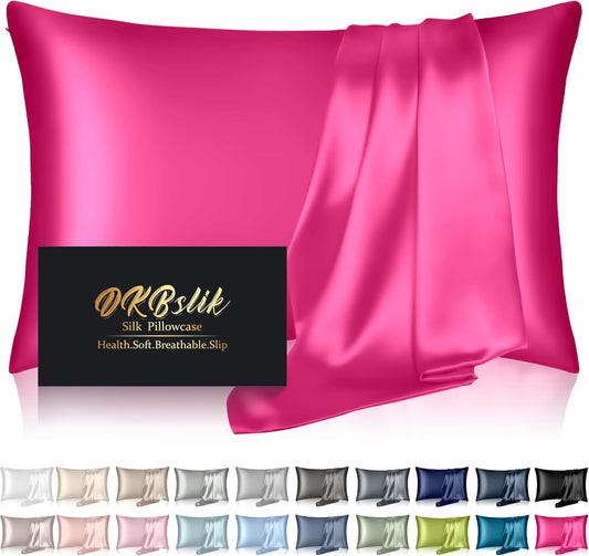 Skiennix Mulberry Silk Pillowcase - Anti-Acne Cooling Sleep Cover | Standard Size, Hot Pink