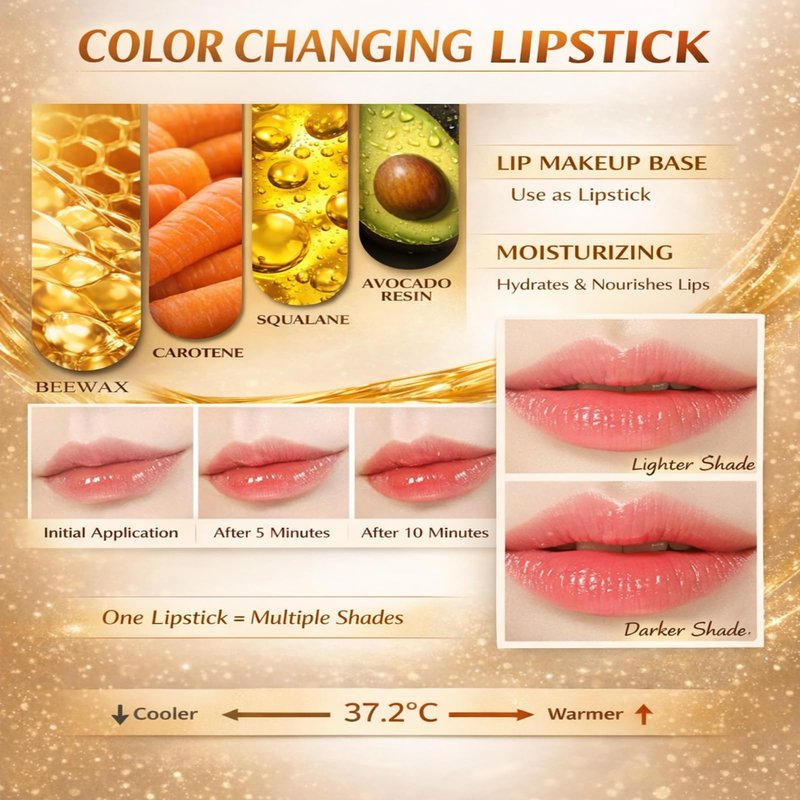 Color Changing Lipstick, Gold Crystal pH Color-Changing Lipstick 24HR Transferproof Lip Gloss,Moisturizing Tinted Lip Balm,Mother's Day & Birthday Gifts, Teacher Gifts for Women (2Count (Pack of 2))