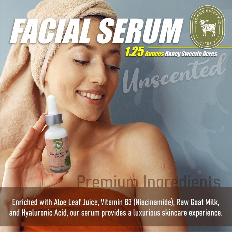 Vitamin B Facial Serum with Aloe & Niacinamide | Hydrating Raw Goat Milk & Hyaluronic Acid - 1.25 oz