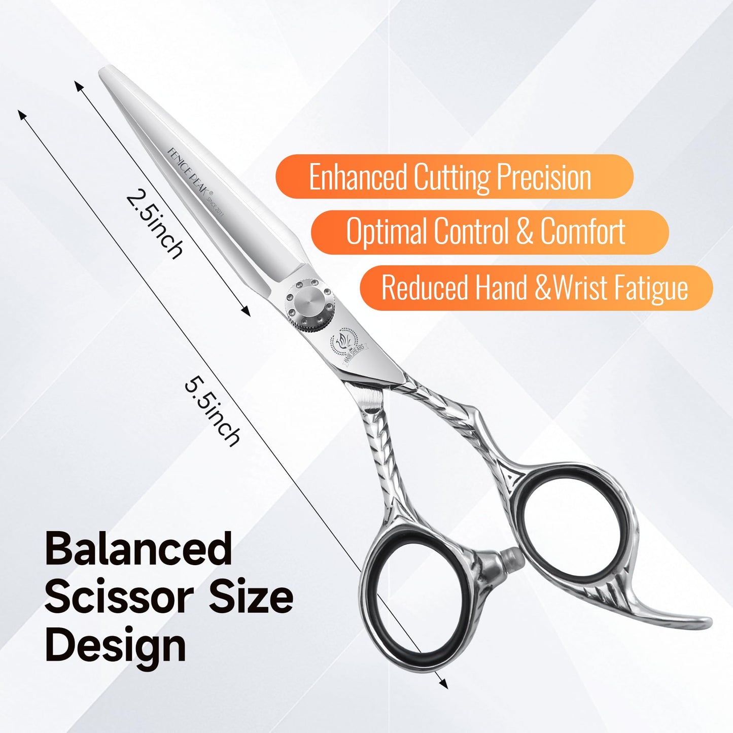 Fenice Peak Straight Hair Cutting Scissors 6.0'' Barber Haircut Shears with Sharp Razor Edge 440C Hair Scissors with Engraving Handle for Salon and Home User