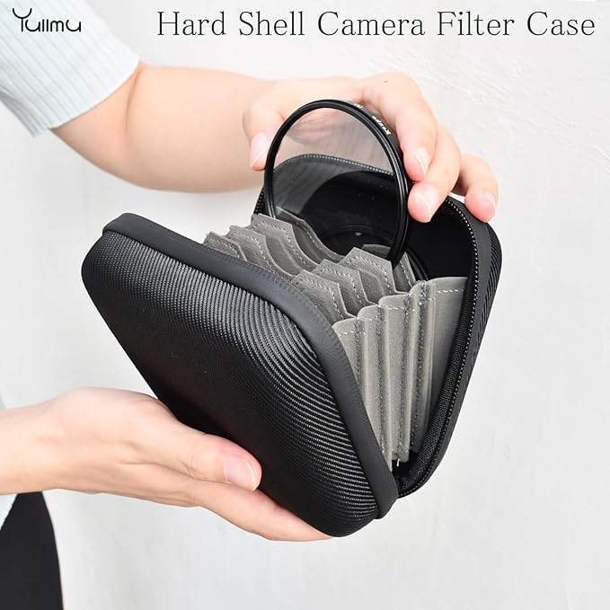 Yullmu Hard Shell Camera Filter Case Camera Filter Accessories and Storage Suitable for 6 circular filters with a maximum diameter of 95mm Microfiber-Lined Pockets
