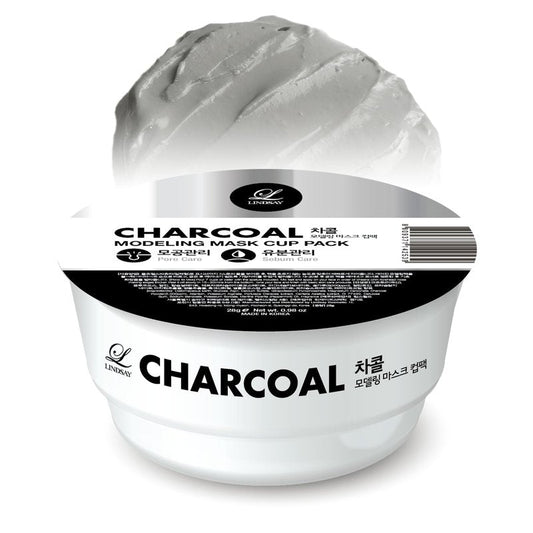 LINDSAY Charcoal Modeling Mask Cup Pack - Korean Skin Care Face Mask Modeling Pack – Single-Use Deep Pore Cleansing Face Mask w/Spatula Spoon – Spa Facial Peel-off Mask (6 ea, 0.36 lb)